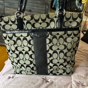Coach Black and Cream Signature Canvas Tote